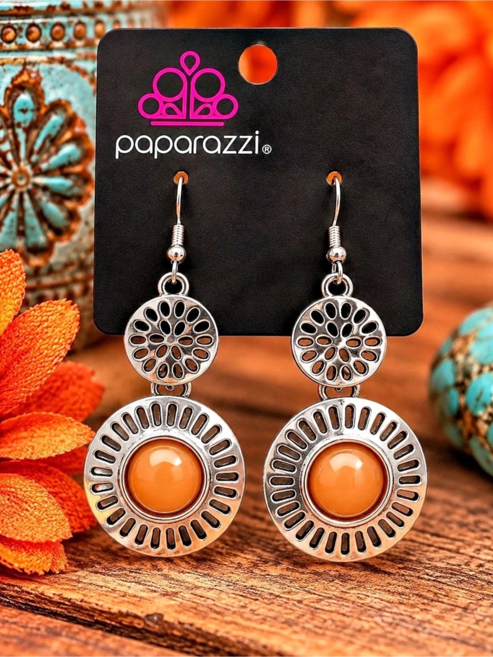 paparazzi Dangle Earrings in Orange & Silver NWT